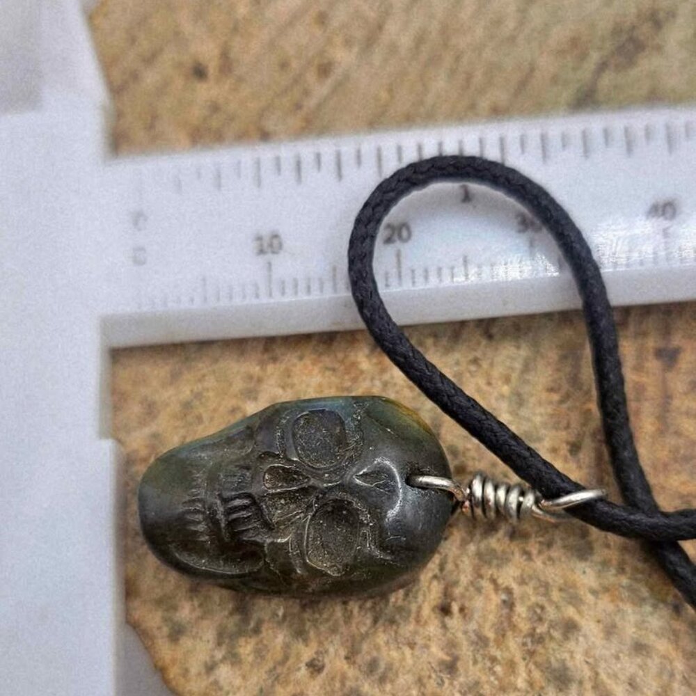 Nature Labradorite Carved Skull Pendant Necklace - Picture 10 of 10